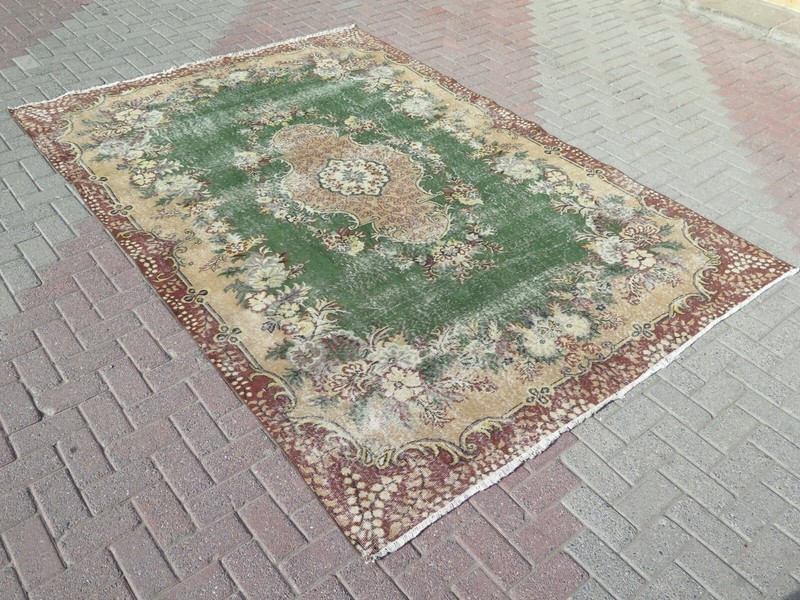Vintage Rug, Floor Carpet, Distressed Rug Area Rugs Handmade Carpet Rug 80"x116" gallery