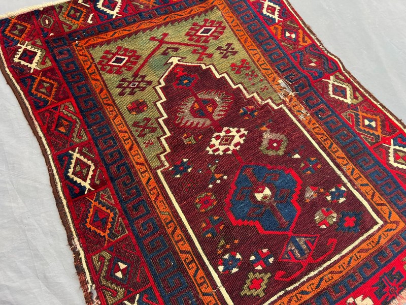 3'1 x 4 ft Antique Turkish Hand Knotted Prayer Rug Tribal Geometric Wool Carpet gallery