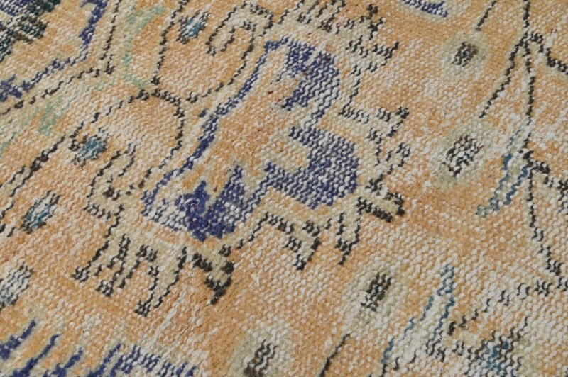 Vintage Turkish Runner Rug 2x7ft YELLOW Handmade Anatolian Oushak Hallway Wool gallery