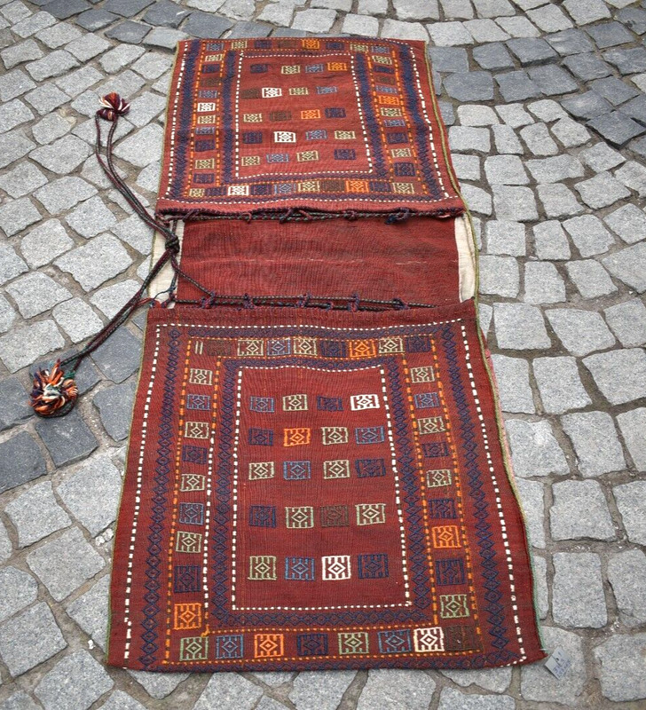 Antique Caucasian Rug 25'' x 62'' Collector Item Verneh Saddlebag Cicim Wool Rug gallery