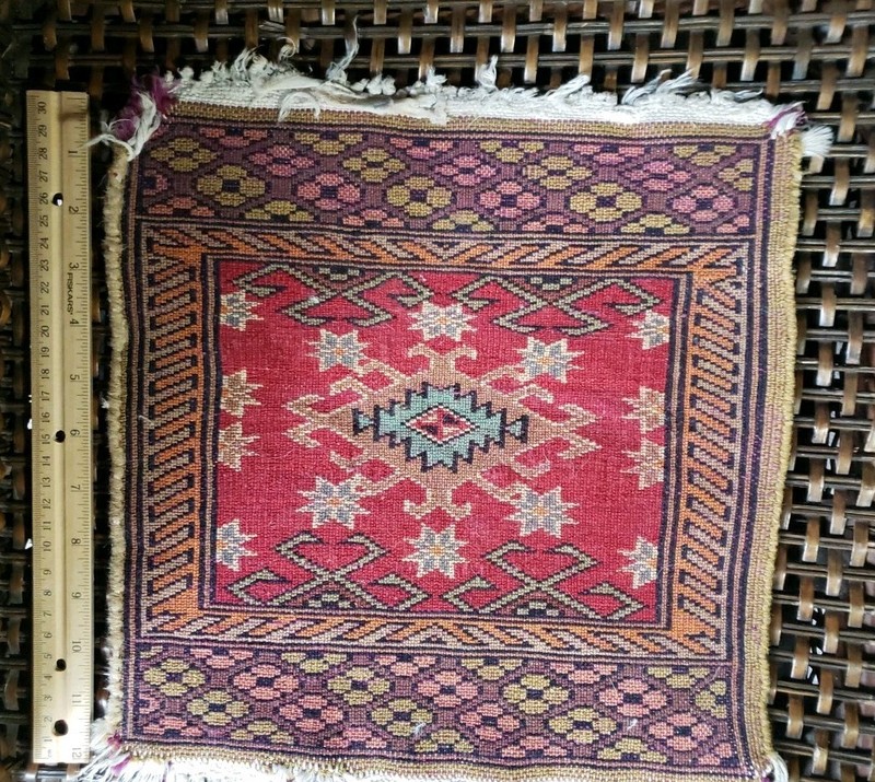 Small Vintage Tribal 1' X 1' Turkish Rug Hand Made Dollhouse Or Salesman Sample gallery