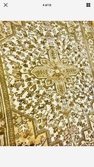 Antique Cr1900-1939s Gold-Ivory Colors Wool Pile Ushak Rug-Turkey 5’x 6’8”