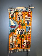 60″/33″ VINTAGE SWEDISH KILIM TEXTILE ART PICTORIAL TAPESTRY RUG MULTICOLOR RARE