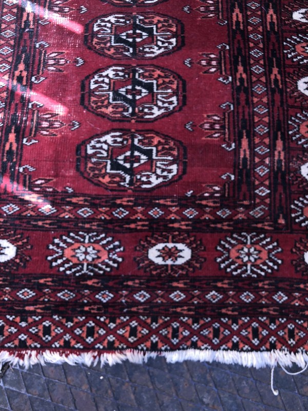 Afghan rug Antique vintage Turkmen hand woven wool distressed mat 50" x 31" gallery