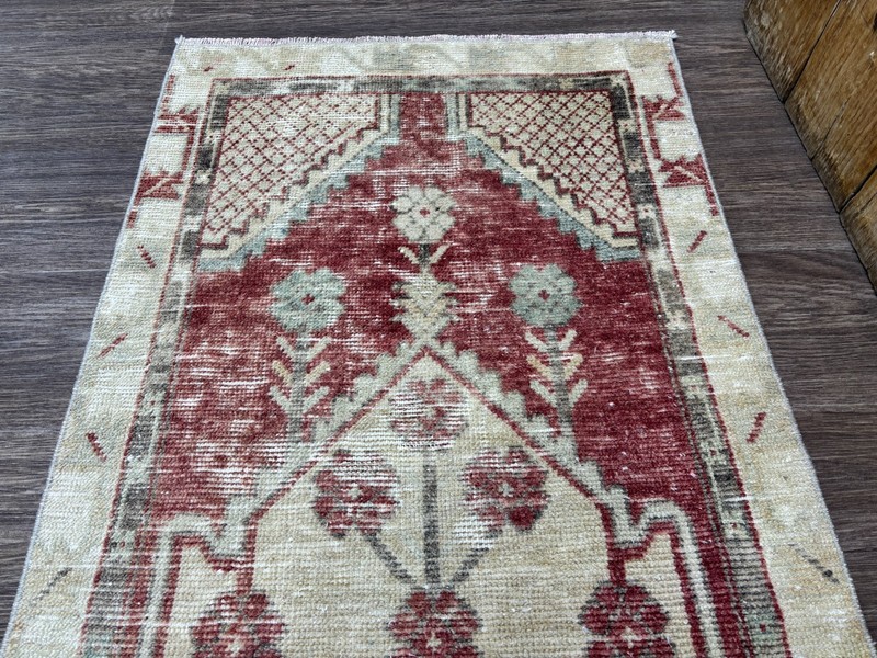 2x5 Vintage Turkish Runner Rug, Hand-Knotted Wool Rug, Red Green Small Oushak gallery