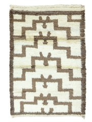 Artisan Crafted 3.8×5.7 ft Natural Cream Brown Shaggy Flokati Mohair Tulu Rug