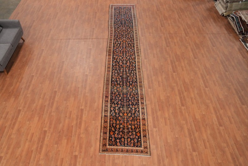 Antique Vegetable Dye Navy Blue Kork Wool Hand-made Narrow/ Long Runner Rug 3x18 gallery