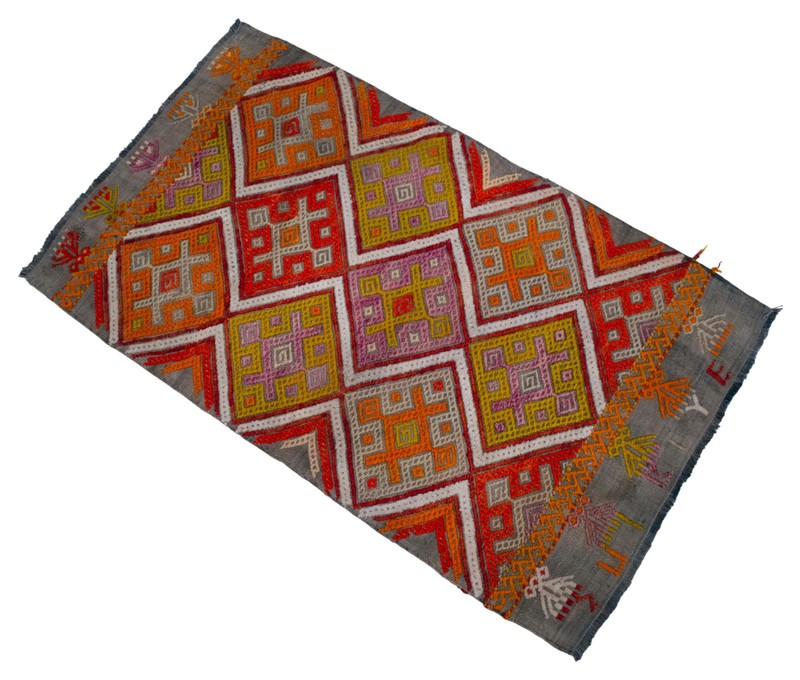 Handmade Kilim Rug Embroidered Turkish Rug Small Rug Cotton DoorMat 1'7" x 2'8" gallery