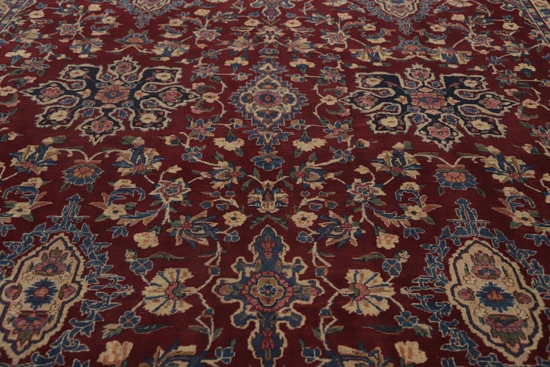 Hand-Knotted Floral Pre-1900 Antique Red Large Rug 11x16 Ft Living Room Wool Rug gallery
