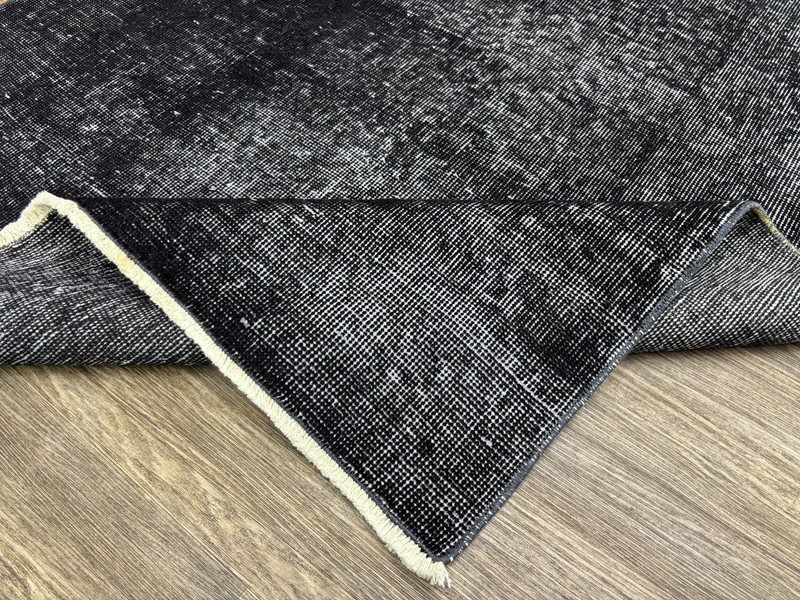 4x7 Solid Black Vintage Turkish Area Rug, Hand-Knotted Wool on Cotton Rug gallery
