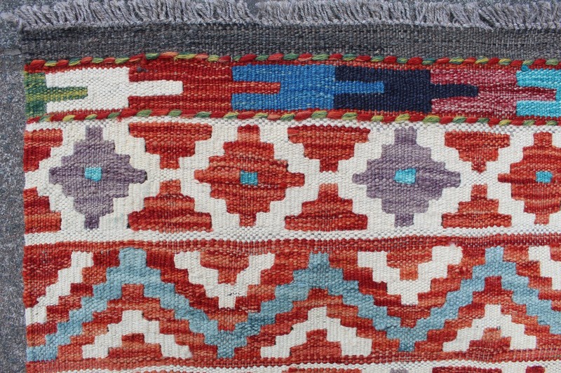 Kilim Vintage Traditional Hand Made Oriental Blue Red Wool Large Kilim 235x162cm gallery