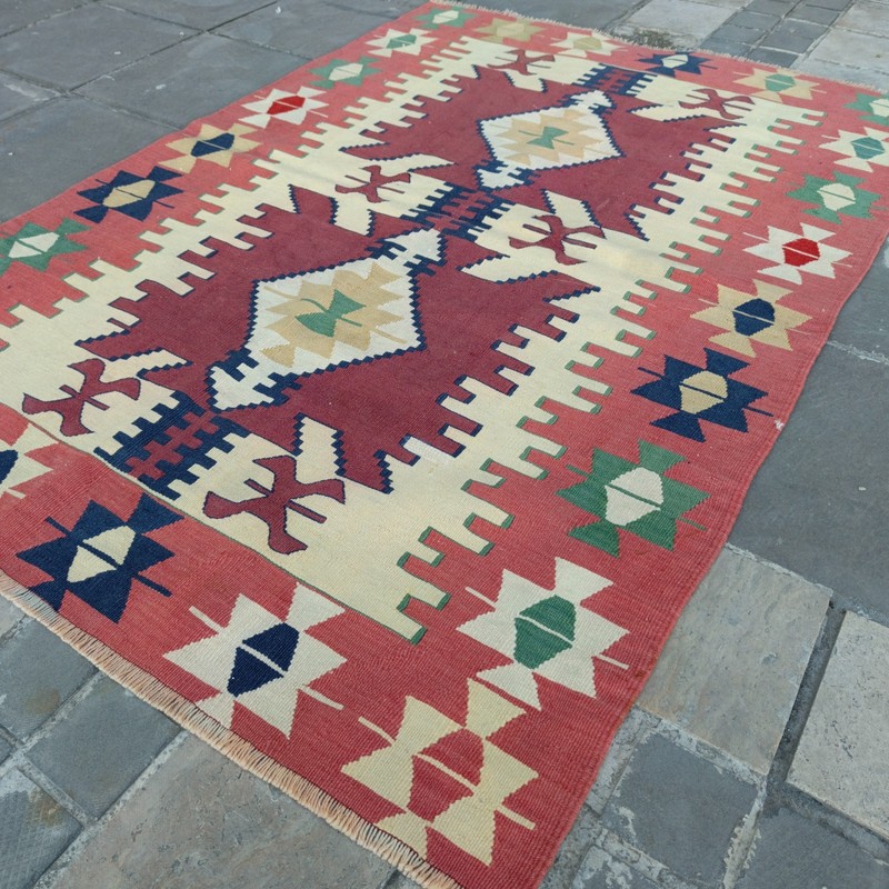 3.9 x 5.45 ft Vintage Turkish 4x5 Kilim Rug , 119 x 166 cm Tribal Handmade Kelim gallery