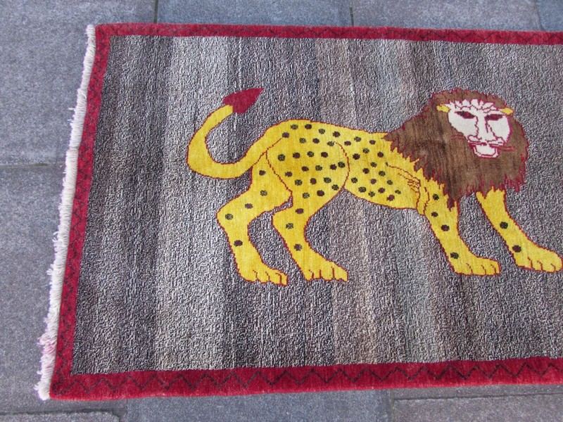 Vintage Traditional Hand Made Oriental Gabbe Wool Grey Rug 151x103cm Animal Lion gallery