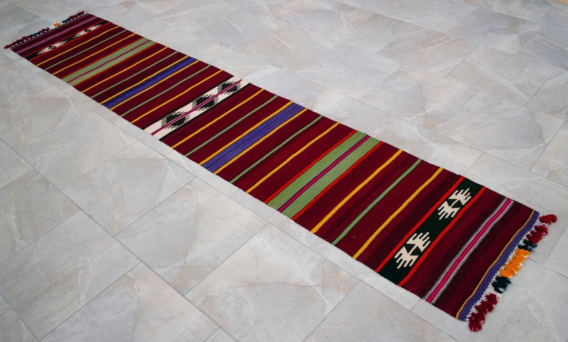 Hand MADE Turkish Rug Kilim Runner Short Narrow Hallway Rug 1.10 x 9.10 Ft gallery