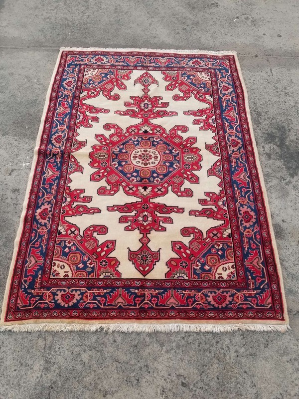Distressed Authentic Hand Knotted Vintage Afghan Turkmen Wool Area Rug 7.2x5.0ft gallery