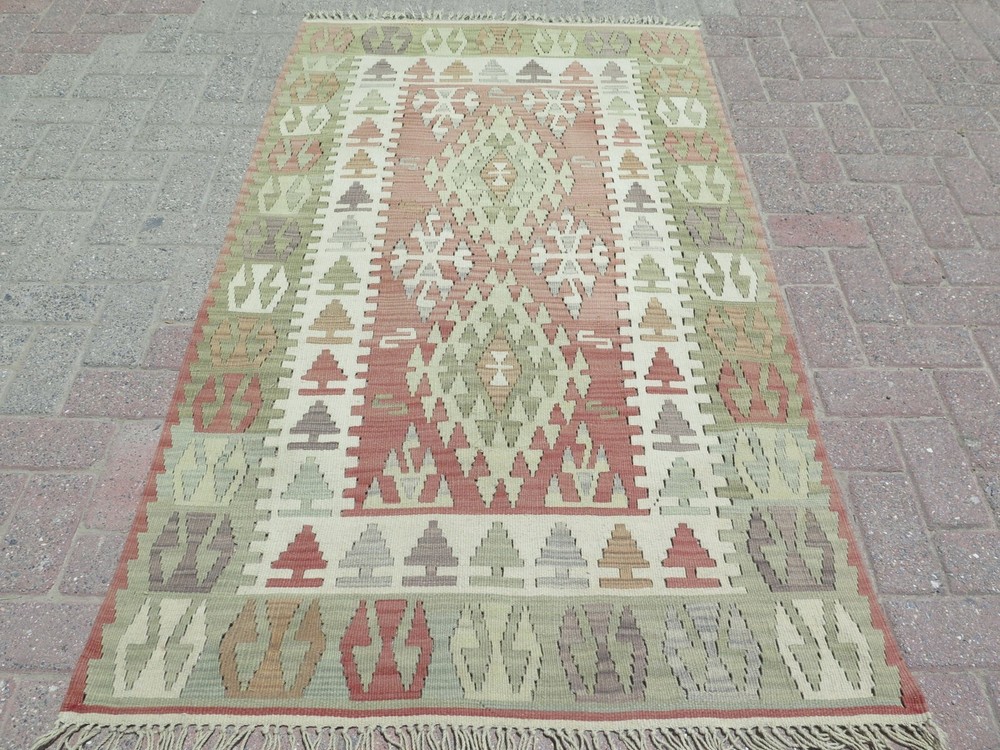 Pale Colors Tribal Turkish Vintage Rug, Wool Handmade Authentic Carpet 40"x69"