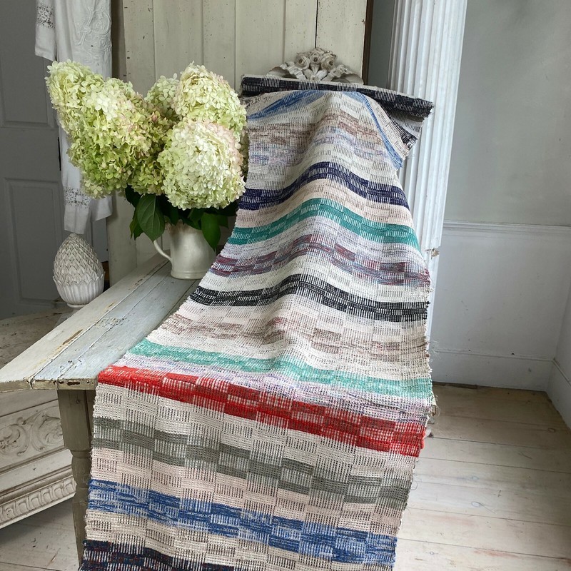 Rag Rug textile European vintage hallway carpet hand woven Antique gallery