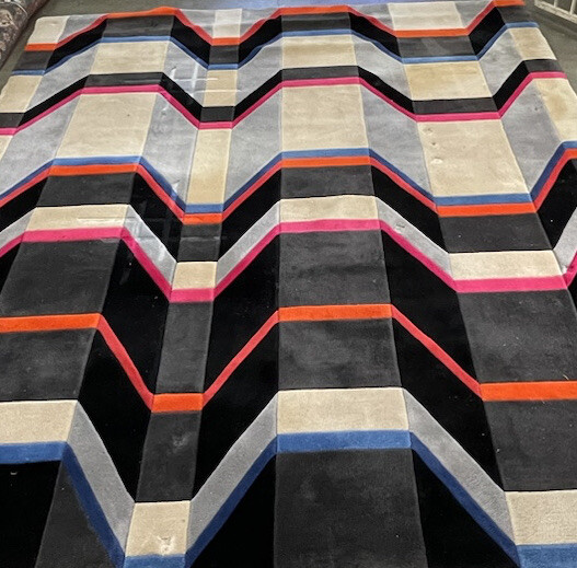 EDWARD FIELDS VINTAGE CUSTOM MODERN ART ABSTRACT AREA RUG SIGNED LARGE RARE 1982