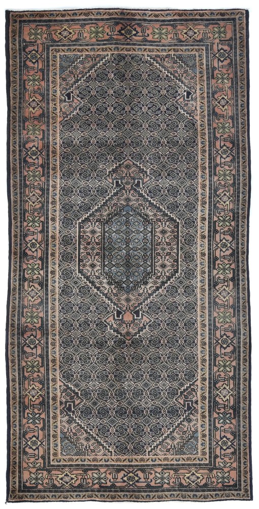 Hand-Knotted Semi-Antique Oriental Rug 5X10 ft Wide Traditional Geometric Carpet