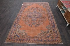 Oushak 5×8,Turkish Rug,vintage,anatolian,ORANGE,kilim,Bohemian,handmade,wool