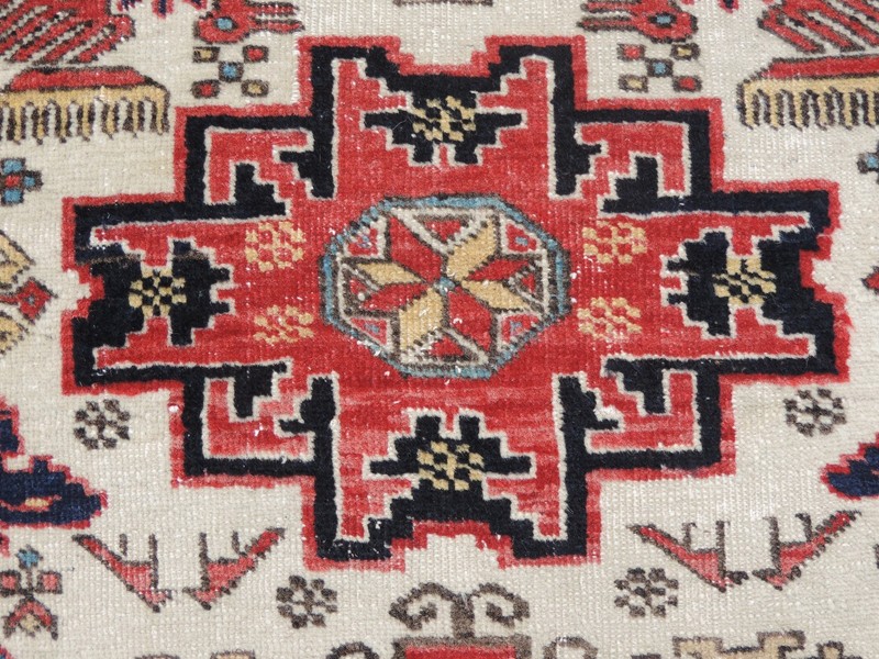 3x6ft. Vintage Caucasian Leski Star Ivory Wool Rug gallery