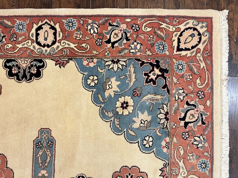 Romanian Heriz Serapi Rug 6x9 Handmade Vintage Wool Cream Pink Oriental Carpet gallery