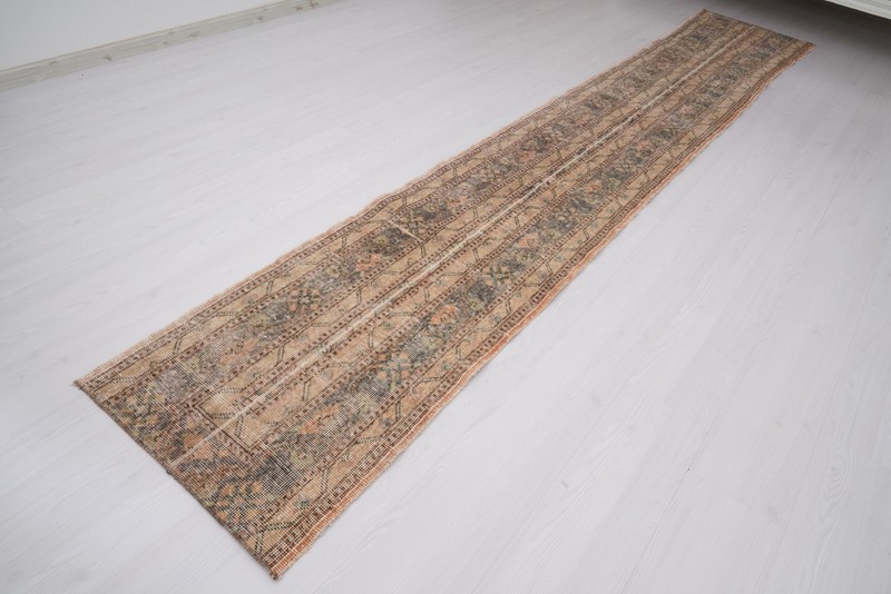2x12 Rug, Knotted Turkish Wool Runner Rug, Neutral Vintage Oushak Rug Runner,890 gallery