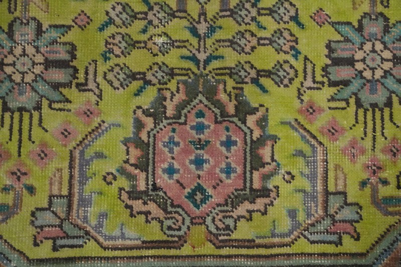 Over-Dyed Light Green Geometric Traditional Hand-knotted Room Size Rug 10x13 gallery