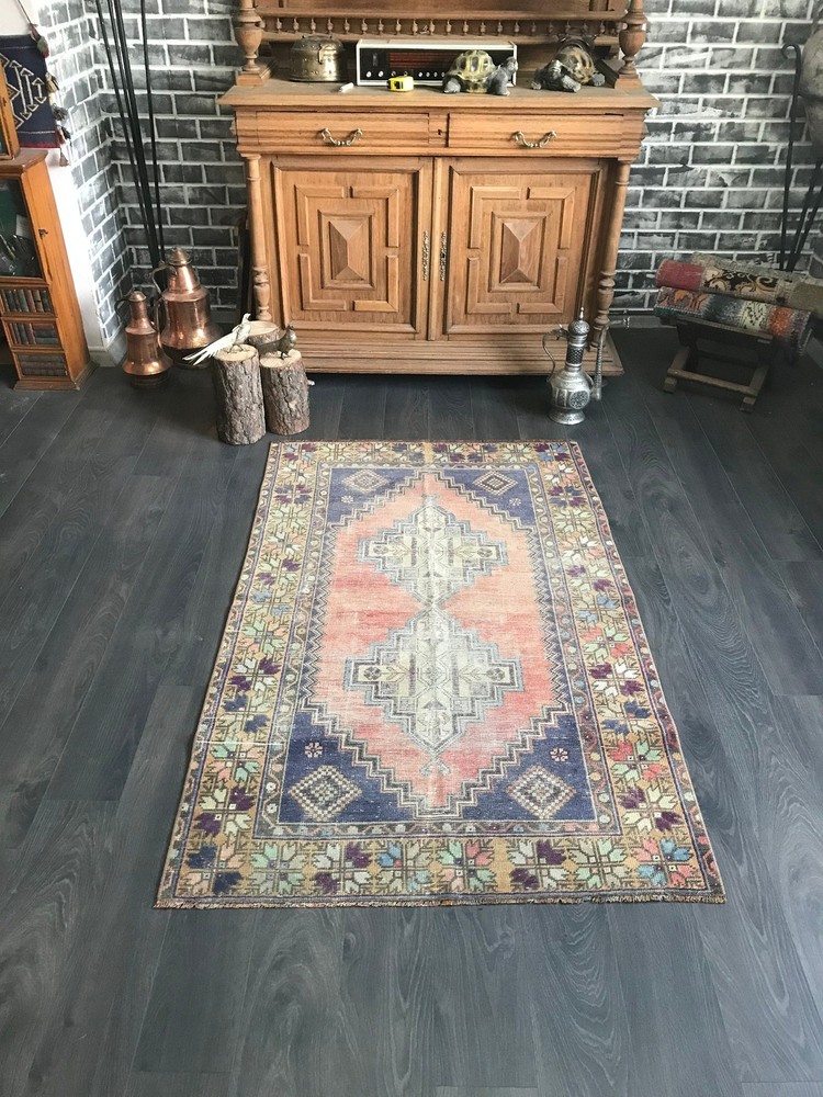 Orange Turkish Rug , Distressed Rug , Turkish Accent Rug , Faded Oushak Rug , Be