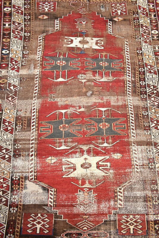 Fabulous Antique Caucasian Rug 52'' x 69'' Collectors Item Shabby Chic Worn Rug gallery