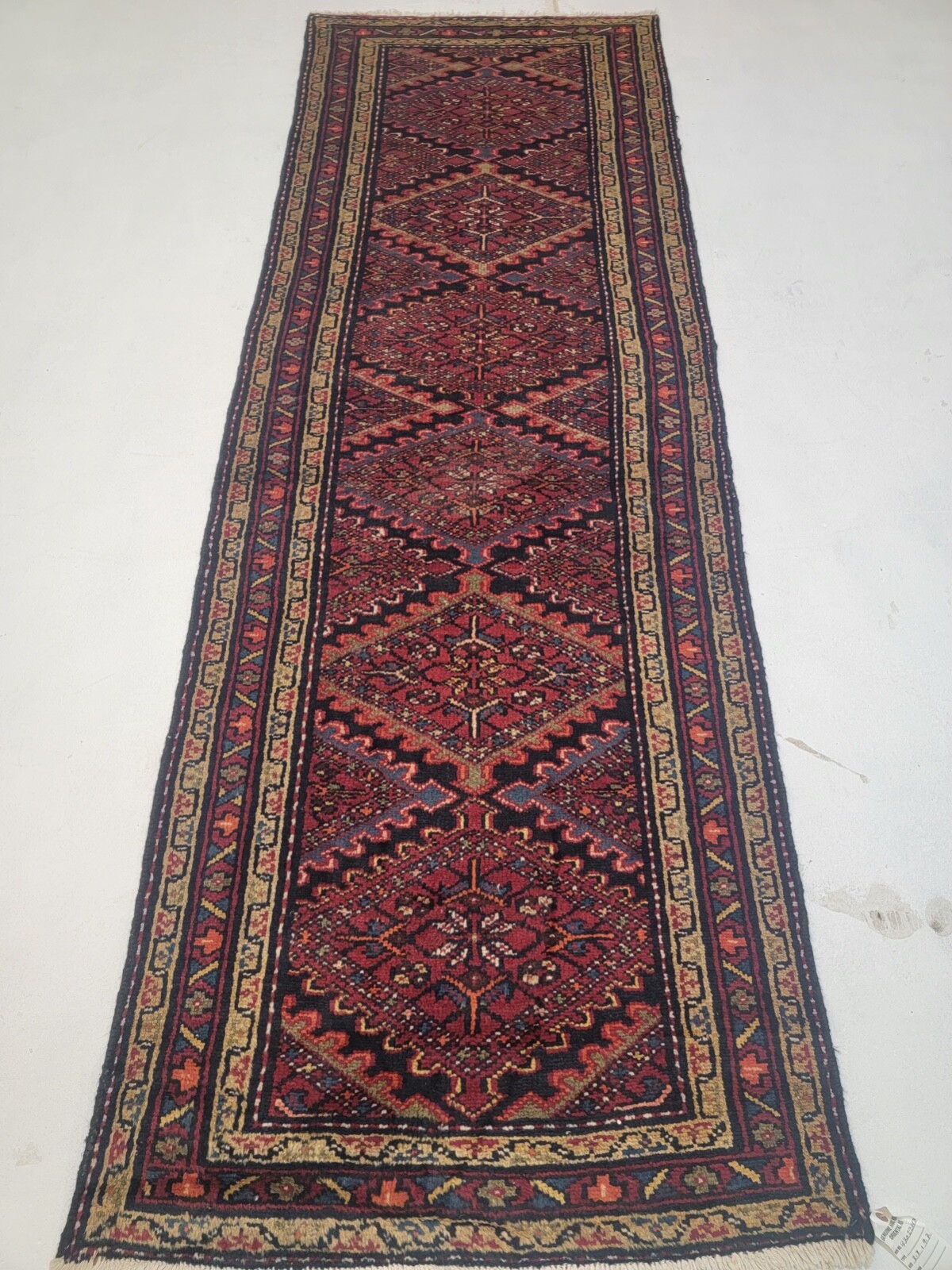Antique Oriental Hand-Knotted Wool Runner Red/Beige/Black 3'3" x 9'7" gallery
