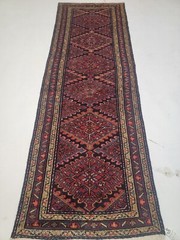 Antique Oriental Hand-Knotted Wool Runner Red/Beige/Black 3’3″ x 9’7″