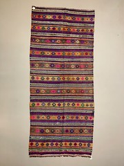Colourful Vintage Turkish Kilim 318×138 cm Kelim Rug Wool Red Green Black Large