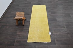 Vintage Turkish Runner Rug 2x6ft Wool Anatolian Handmade Hallway Oushak YELLOW