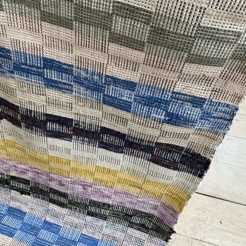 Rag Rug textile European vintage hallway carpet hand woven Antique gallery