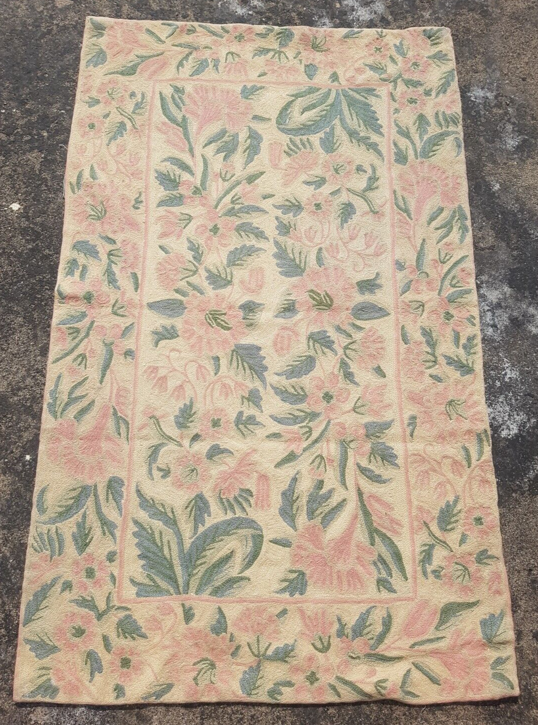 Vintage Traditional Handmade Kashmiri Chain Stitch Crewel Wool Rug 136x82 cm gallery