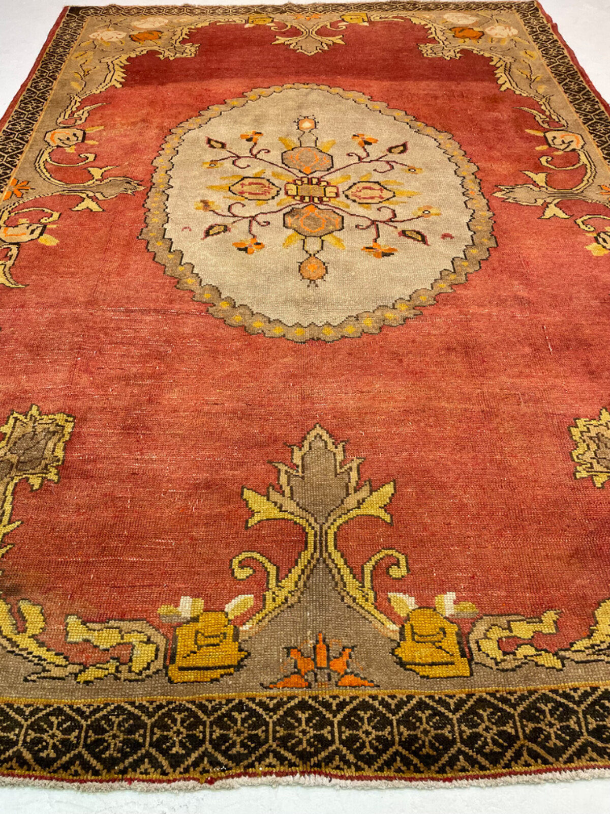 Antique Oriental Hand-Knotted Wool Area Rug Turkish Oushak Red/Gold 7'5" x 10'5" gallery
