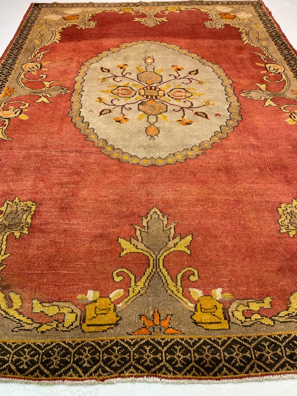 Antique Oriental Hand-Knotted Wool Area Rug Turkish Oushak Red/Gold 7'5" x 10'5" gallery