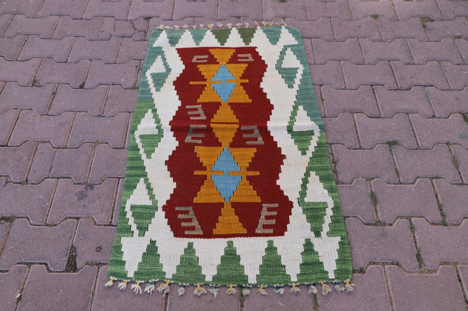 Cappadocia Handmade Green Kilim Carpet Anatolian Ethnic Foyer Small Rug 2x4ft gallery