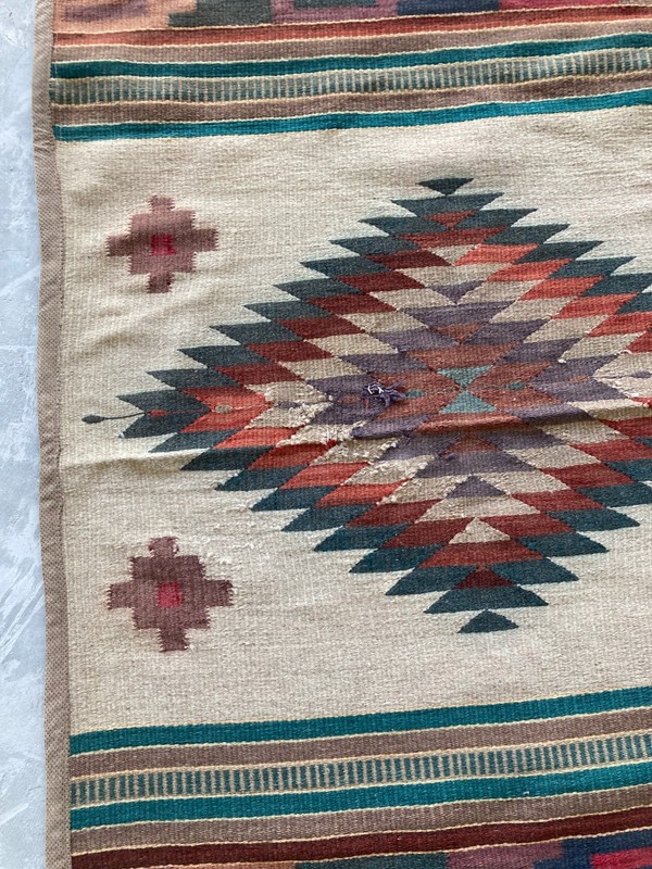 Antique Navajo Handwoven Diamond Medallion Native American Kilim Rug 145x75 cm gallery