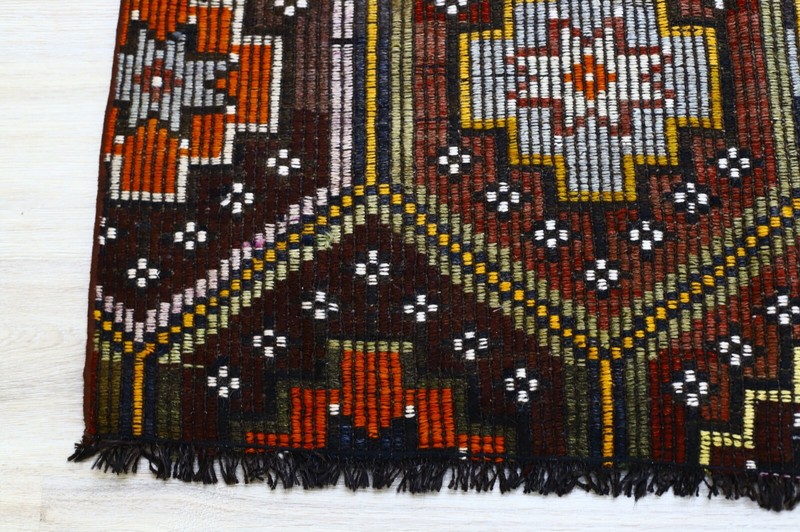 Cappadocia Ethnic Burgundy Carpet Traditional Handmade Vintage Kilim Rug 3.6x4ft gallery