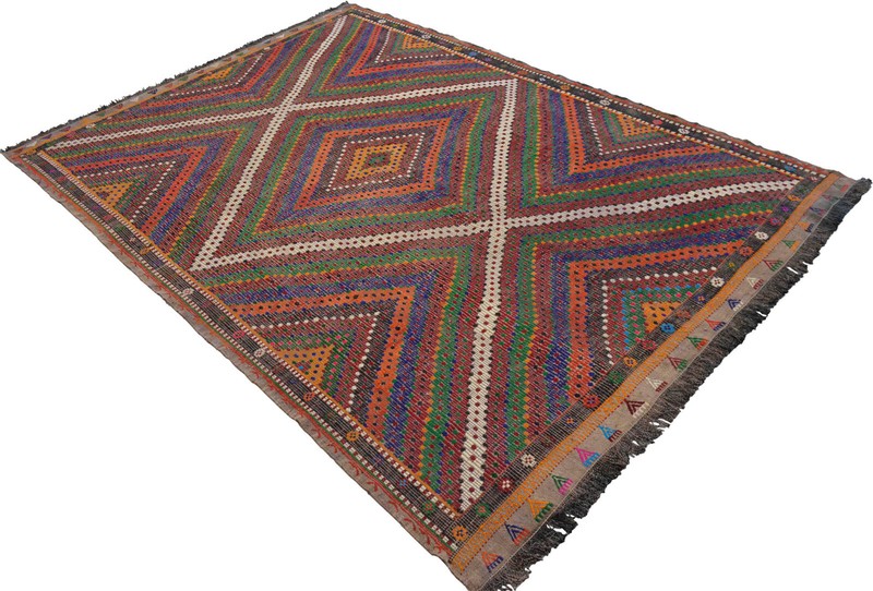 Vintage Turkish Cicim Kilim Rug 6'9"x9'6" – Handwoven Wool on Cotton Flatweave gallery