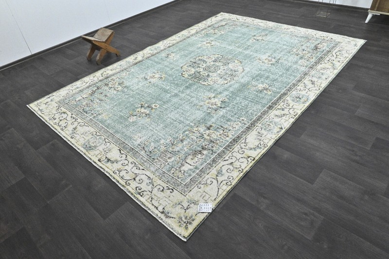 Oushak Turkish Vintage Rug 7x10 Kilim Rug Anatolian Handmade Boho Decor BLUE gallery