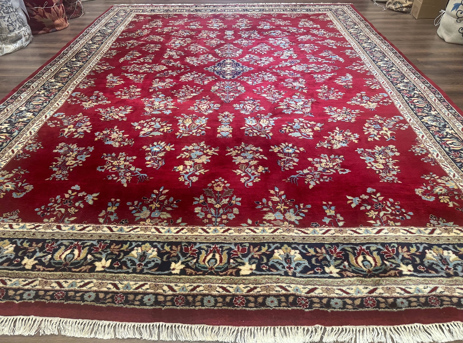 Indo Per'sian Sarouk Rug 10x14 Large Red Navy Blue Carpet Traditional Floral gallery