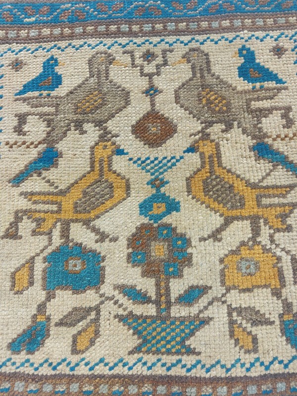 Antique Super Faded Rug Birds Love Motif Rug Handmade Natural Nice Decor Rug gallery