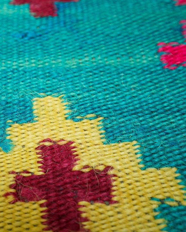 Romanian Transylvanian Runner Rug Handwoven Wool Geometric Pink Teal 1970s gallery