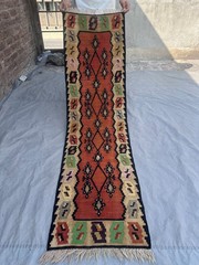 2×6 Vintage Terracotta Faded Afghan Tribal Flat Weave Kilim Oriental Runner Rug