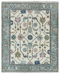 Oushak-Style Floral Geometric Rug – Blue & Pink Accents 8×10 ft