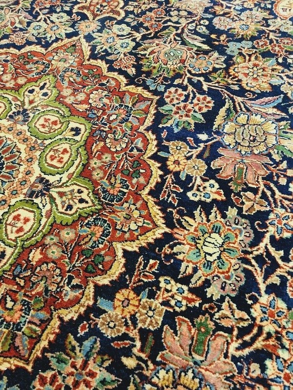 Kazvin Medallion rug, Navy Ivory Red & Green - 6'6" x 9'4" gallery