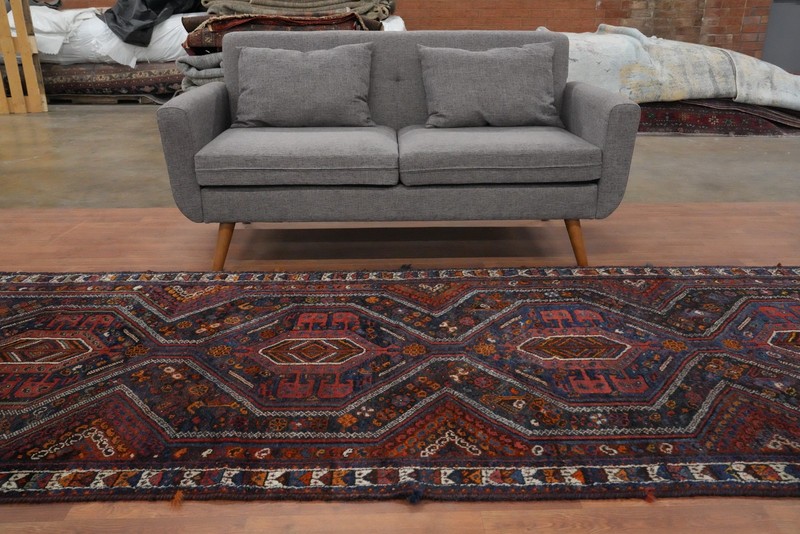 Antique Geometric Runner Rug 4x12 Vegetable Dye Hand-knotted Wool Traditional gallery